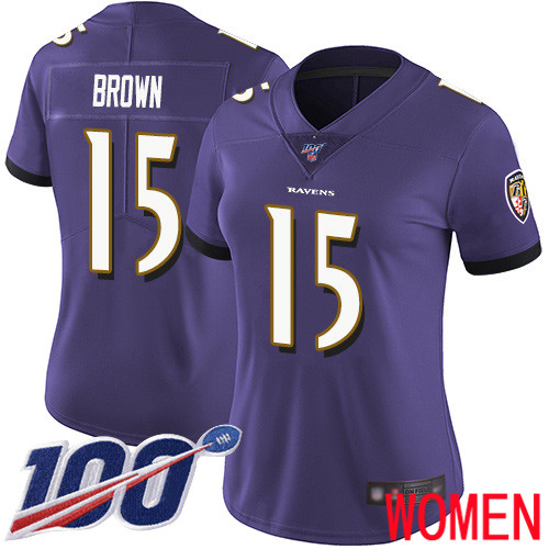 Baltimore Ravens Limited Purple Women Marquise Brown Home Jersey NFL Football 15 100th Season Vapor Untouchable